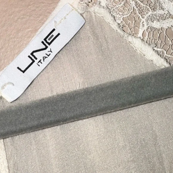 LINE Italy Romantic White Lace & Silk Pleated Midi Dress - Long Sleeve - Picture 3 of 4